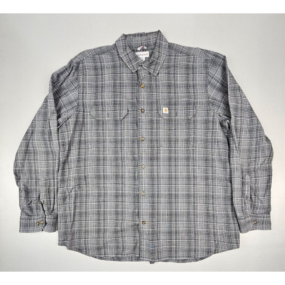 Carhartt Button Down Shirt Men's 2XL Longsleeve Black & Grey Relaxed Fit.